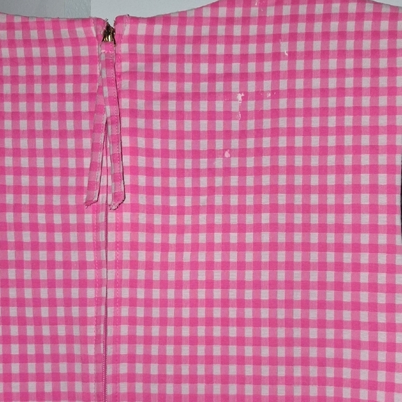 Pink Gingham Sleeveless Dress with Floral Accent - Picture 3 of 8